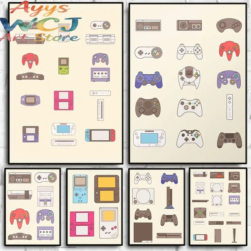 Gaming Console Picture - Poster su Tela dell'Evoluzione dei Videogiochi: